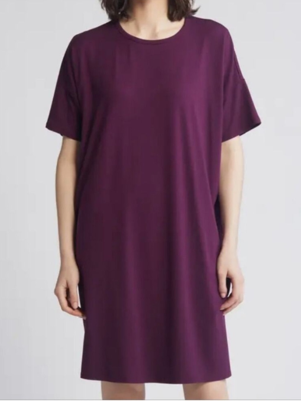 Eileen Fisher boxy crewneck t-shirt dress in blackberry
